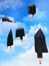 Dames Parapluies dans le ciel de Magritte